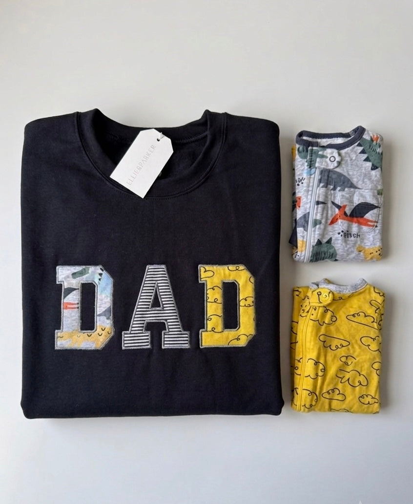 Custom Baby Clothes Keepsake Sweatshirt | Embroidered Memory Appliqué Gift for Dad