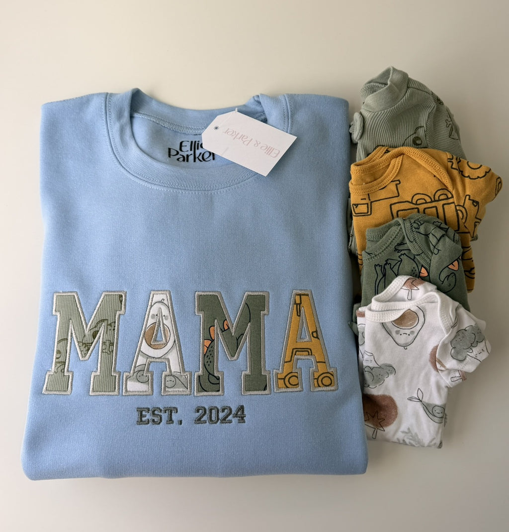 Custom Baby Clothes Keepsake Sweatshirt | Embroidered Memory Appliqué Gift for Moms